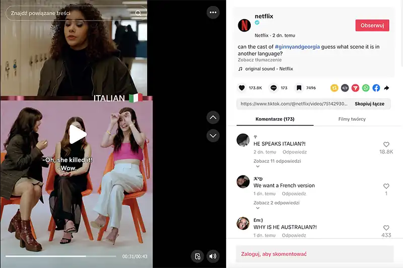 SYLWIA KUPIEC Shine On Agency - Jeden z filmików z konta Netflix. Źródło TikTok.
