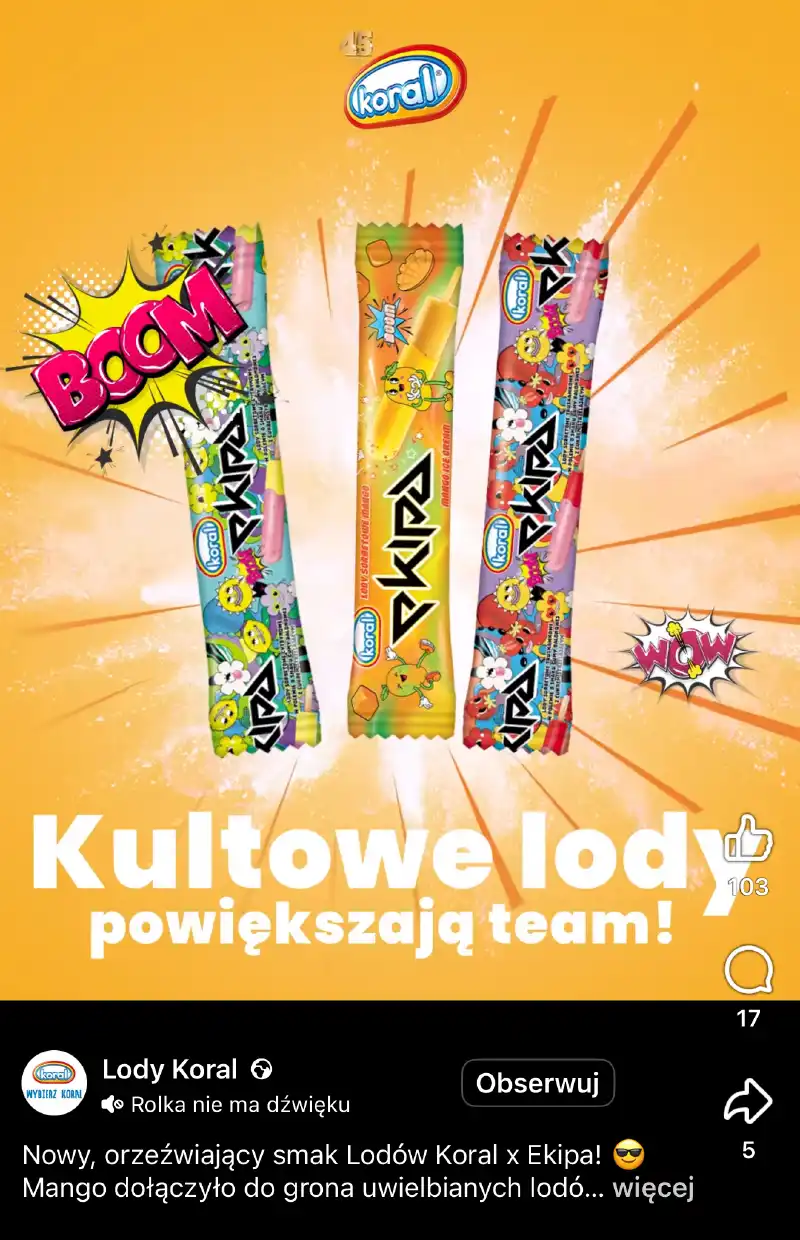 Sylwia Kupiec Współpraca Lody Koral x grupa EKIPA – lody stworzone we wspólnym projekcie z influencerami, które szybko stały się wysoce pożądanym produktem. Źródło: Facebook