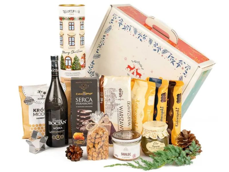 świąteczny kosz prezentowy z polskimi produktami